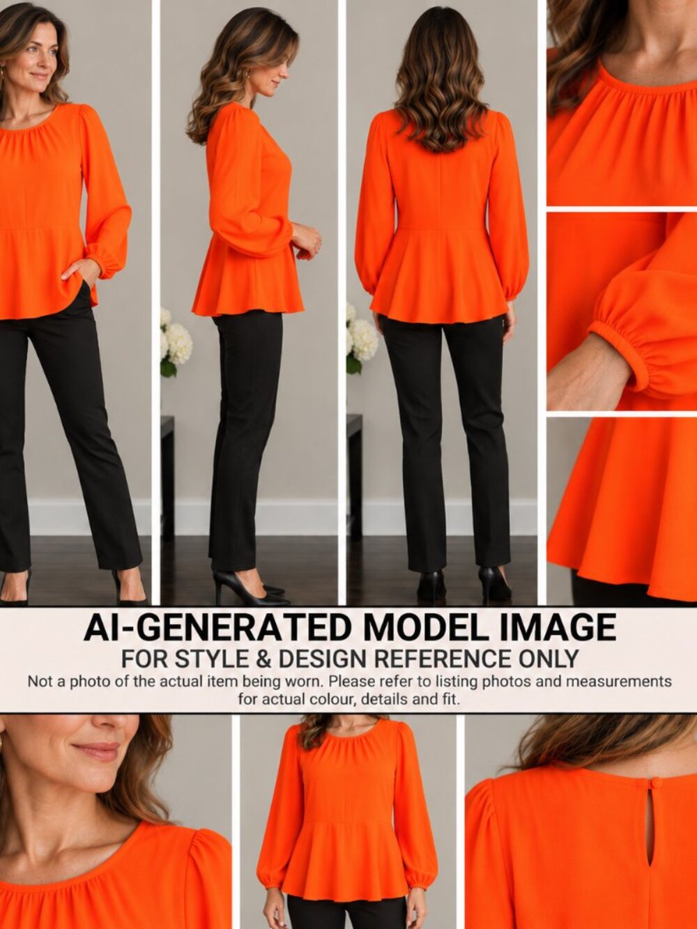 Women’s Long Sleeve Peplum Blouse - Vibrant Orange